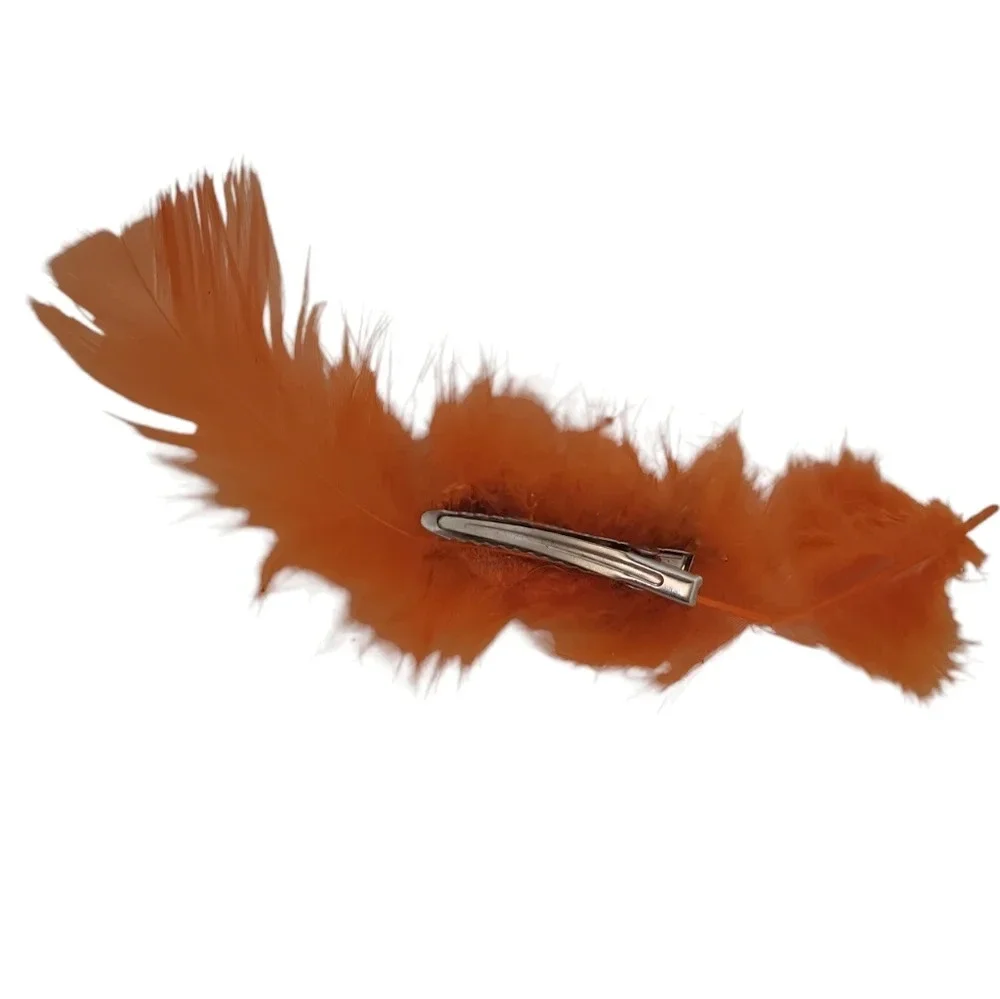 Vintage Feather Orange Red Crystals Hair Clip